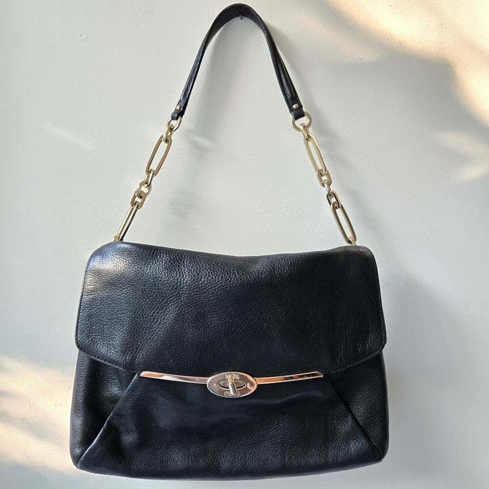 Coach Madison Shoulder Flap Bag Black Pebbled Leather Envelope Purse Handbag EUC